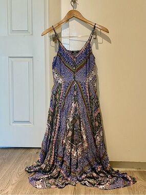 Angie Bohemian Printed midi Maxi Dress with asymmetrical hem, size small